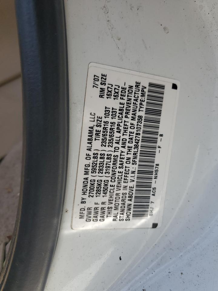 2007 Honda Odyssey Ex VIN: 5FNRL38427B107358 Lot: 60688865