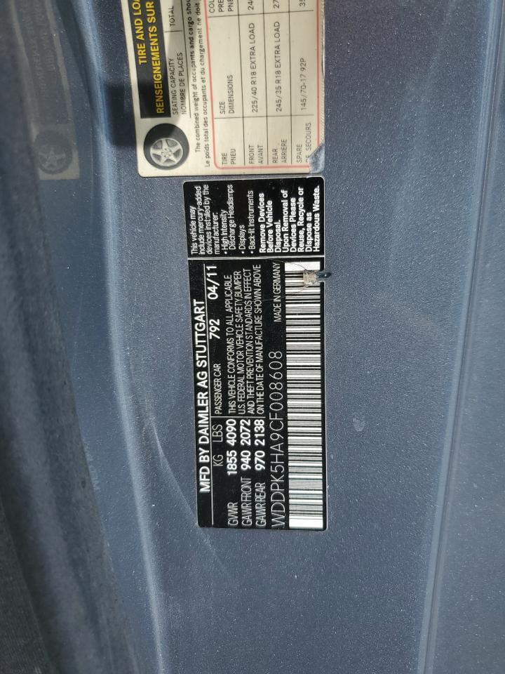 2012 Mercedes-Benz Slk 350 VIN: WDDPK5HA9CF008608 Lot: 61545365