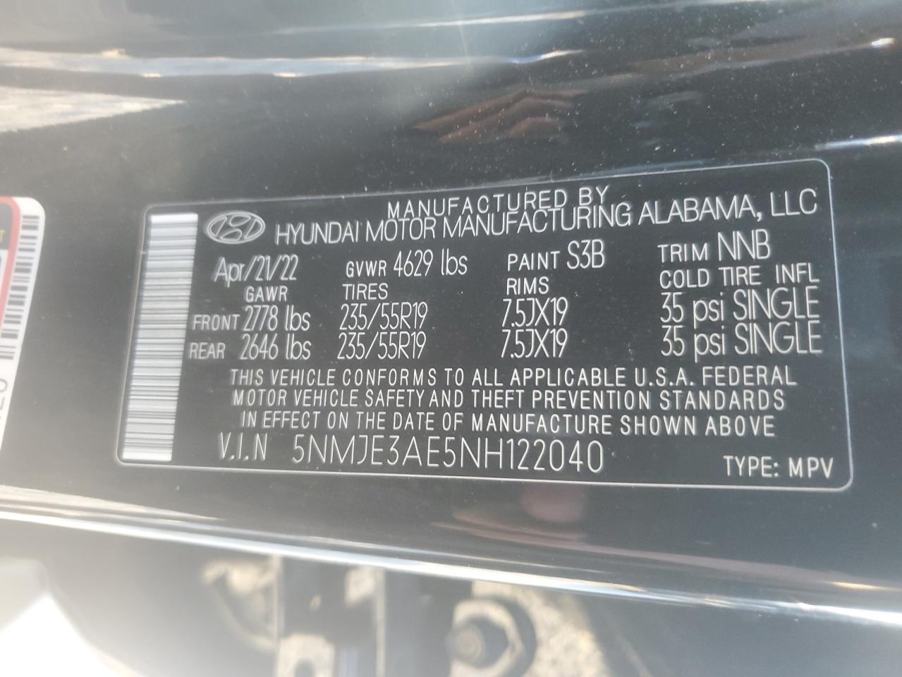 2022 Hyundai Tucson Limited VIN: 5NMJE3AE5NH122040 Lot: 62492565