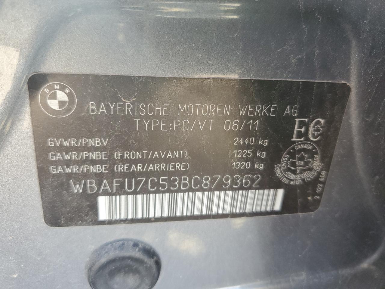 BMW 5 SERIES 2011 VIN WBAFU7C53BC879362 фото 12
