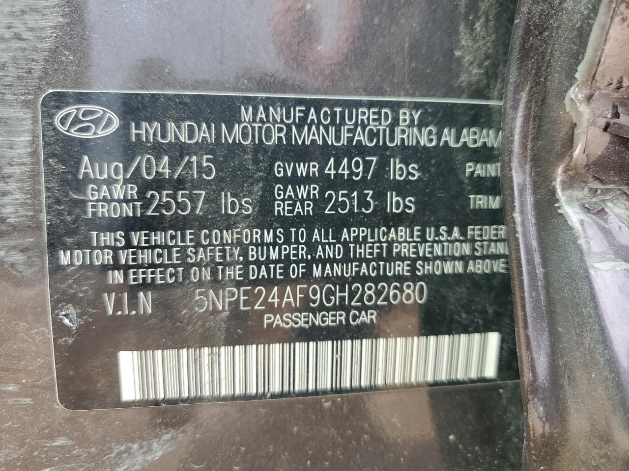 2016 Hyundai Sonata Se VIN: 5NPE24AF9GH282680 Lot: 61554395