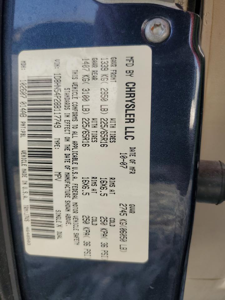 2008 Dodge Grand Caravan Sxt VIN: 1D8HN54P28B117749 Lot: 59189295