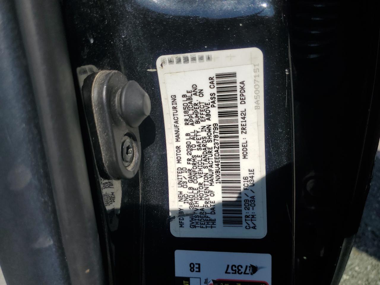 2010 Toyota Corolla Base VIN: 1NXBU4EE0AZ378799 Lot: 62454795