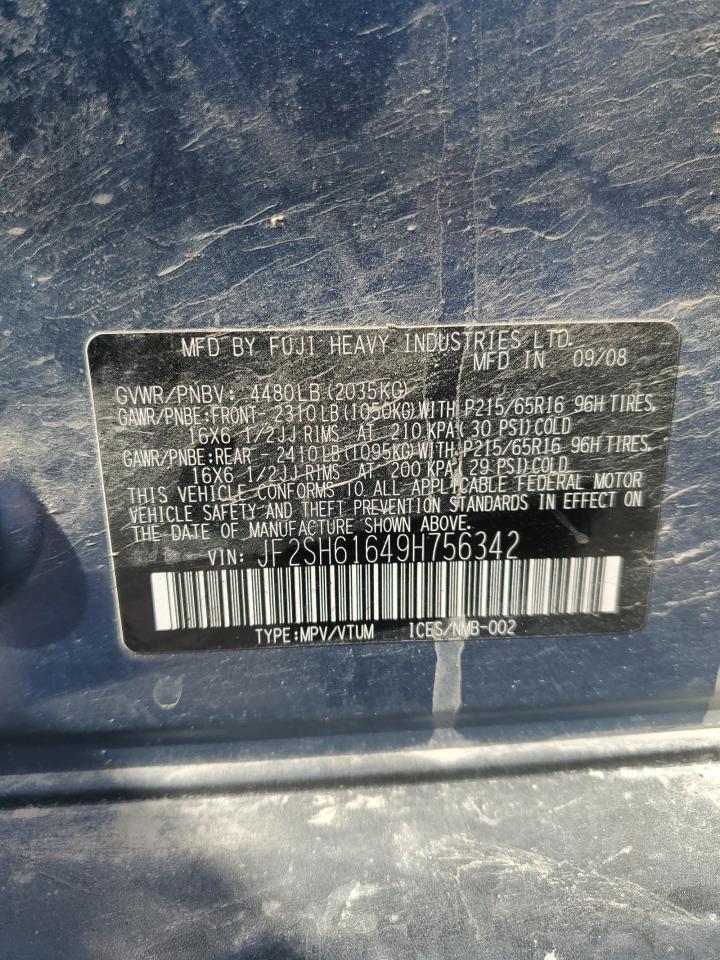 2009 Subaru Forester 2.5X VIN: JF2SH61649H756342 Lot: 62681005