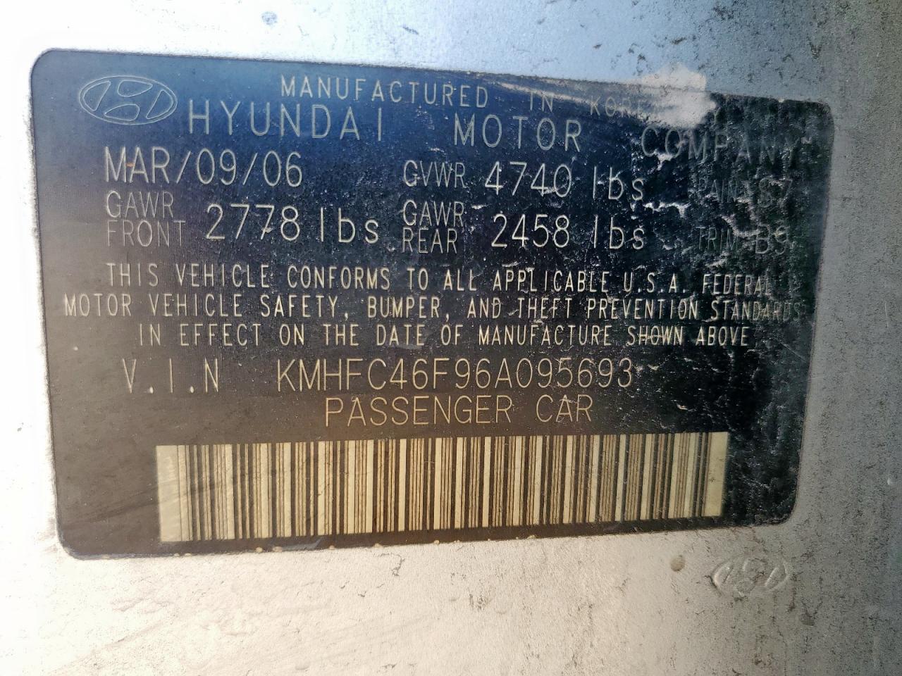 2006 Hyundai Azera Se VIN: KMHFC46F96A095693 Lot: 59226015
