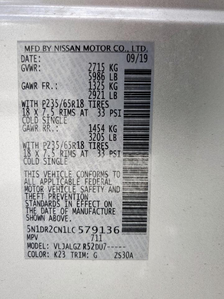 NISSAN PATHFINDER 2020 VIN 5N1DR2CN1LC579136 фото 14