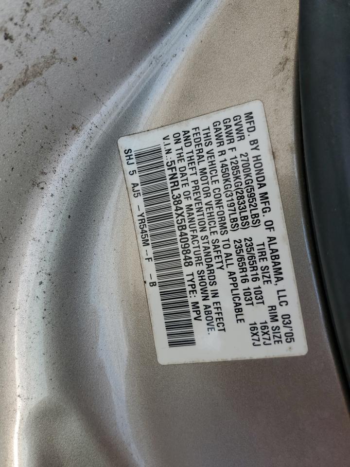 2005 Honda Odyssey Ex VIN: 5FNRL384X5B409848 Lot: 61591815