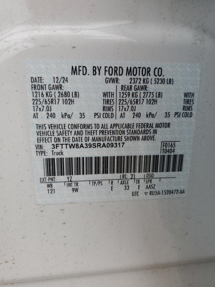 2025 Ford Maverick Xl VIN: 3FTTW8A39SRA09317 Lot: 62194315