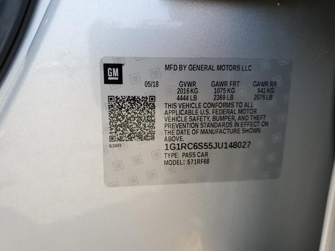 2018 Chevrolet Volt Lt VIN: 1G1RC6S55JU148027 Lot: 62185695