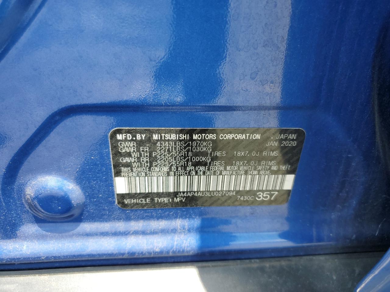 2020 Mitsubishi Outlander Sport Se VIN: JA4AP4AU3LU027094 Lot: 61623465