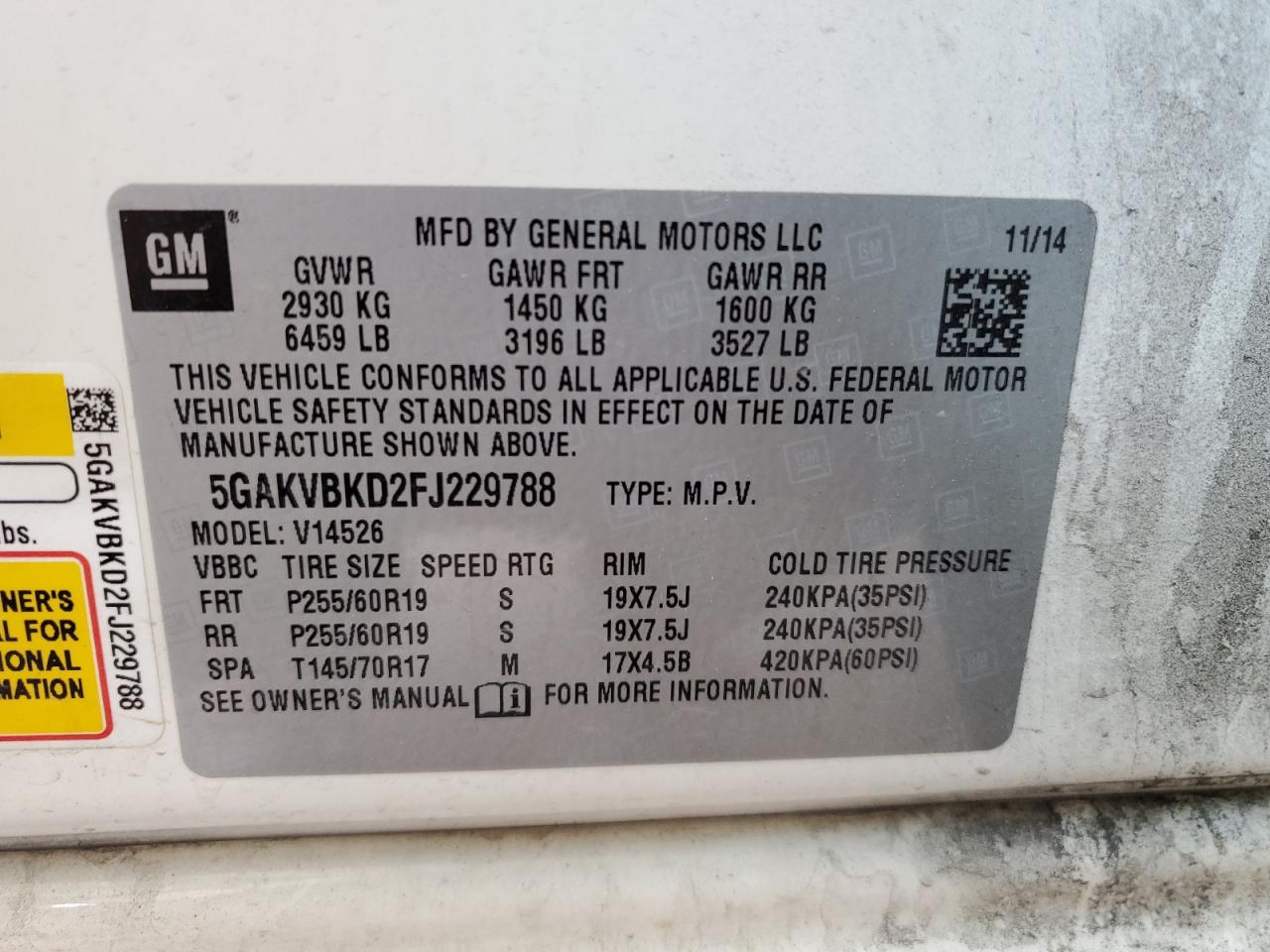 2015 Buick Enclave VIN: 5GAKVBKD2FJ229788 Lot: 63314115