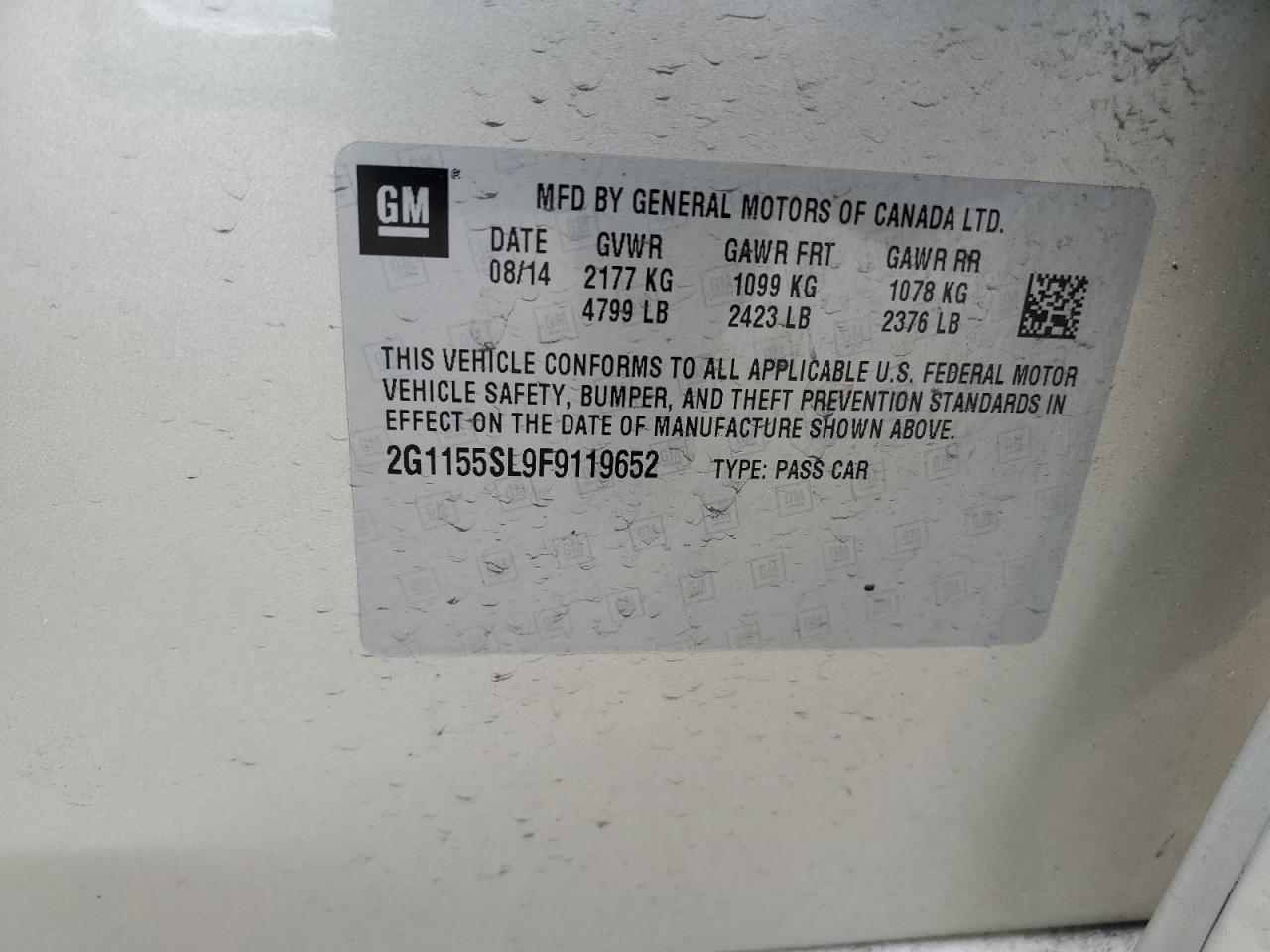 CHEVROLET IMPALA 2015 VIN 2G1155SL9F9119652 photo 13