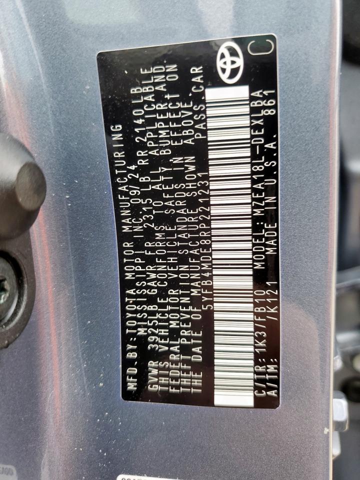 2024 Toyota Corolla Le VIN: 5YFB4MDE8RP221231 Lot: 63063835