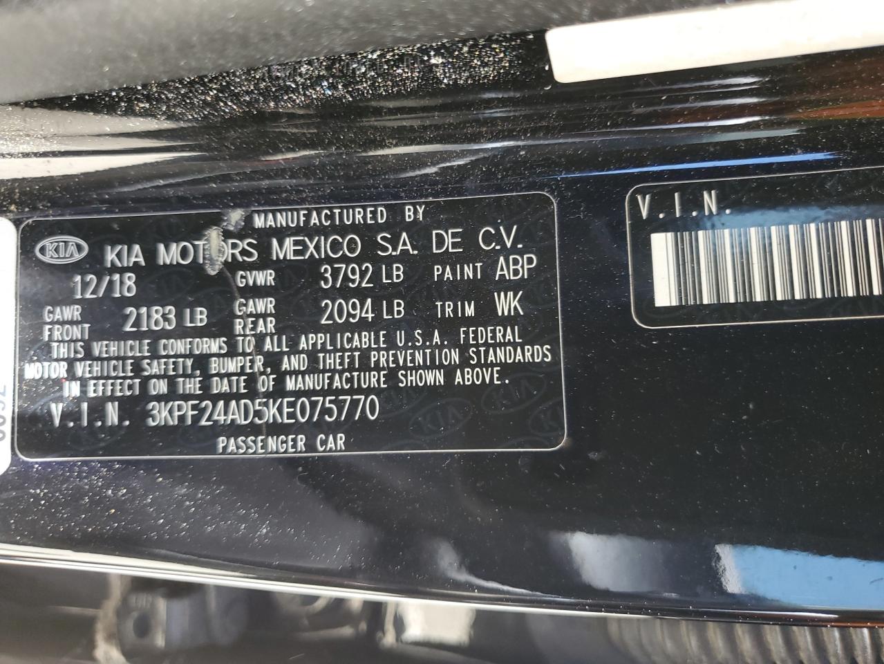 2019 Kia Forte Fe VIN: 3KPF24AD5KE075770 Lot: 62963285
