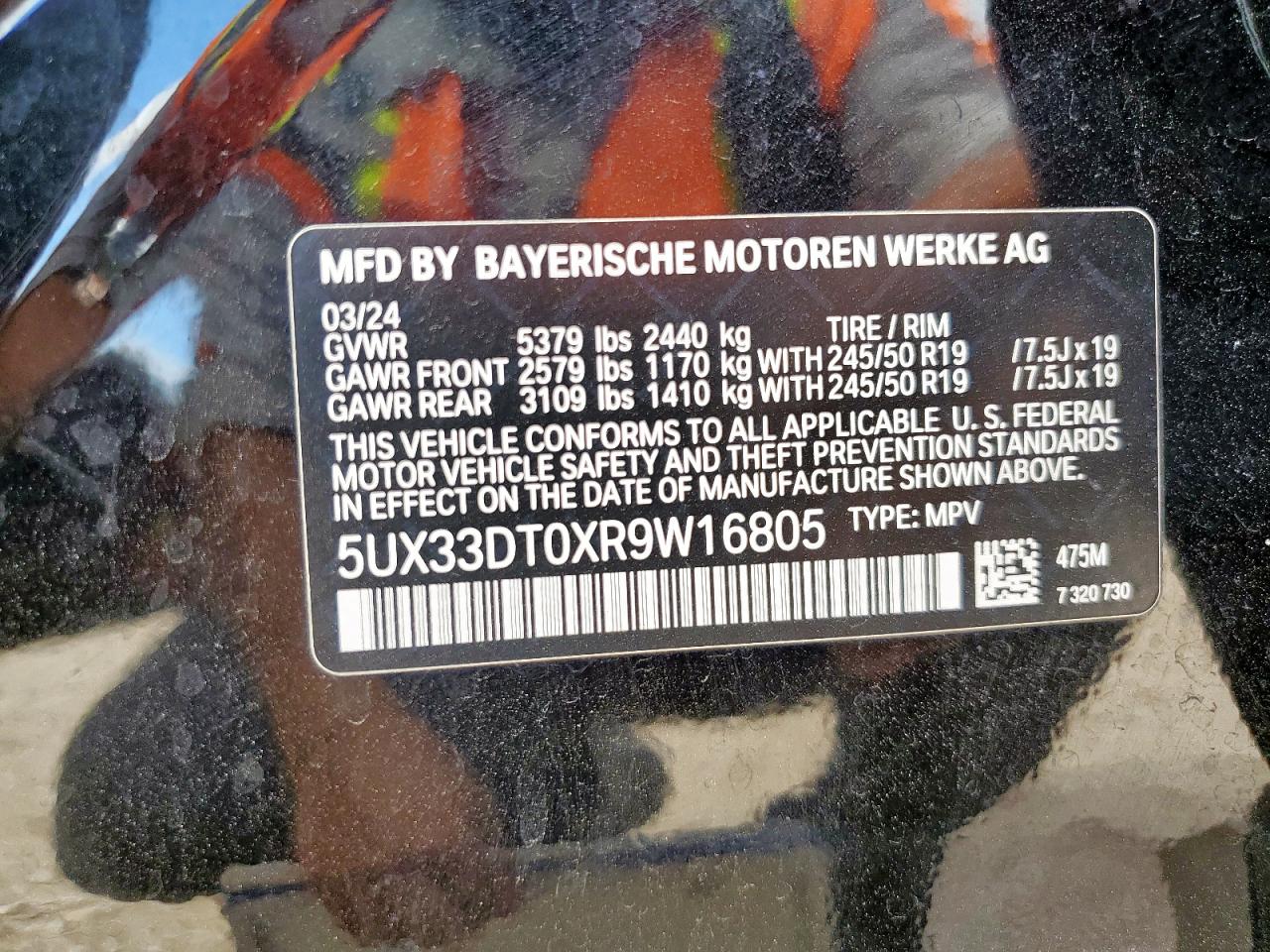2024 BMW X4 xDrive30I VIN: 5UX33DT0XR9W16805 Lot: 63063555