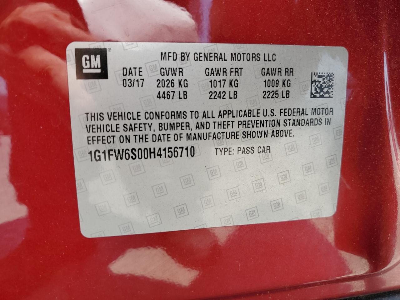 2017 Chevrolet Bolt Ev Lt VIN: 1G1FW6S00H4156710 Lot: 62604345
