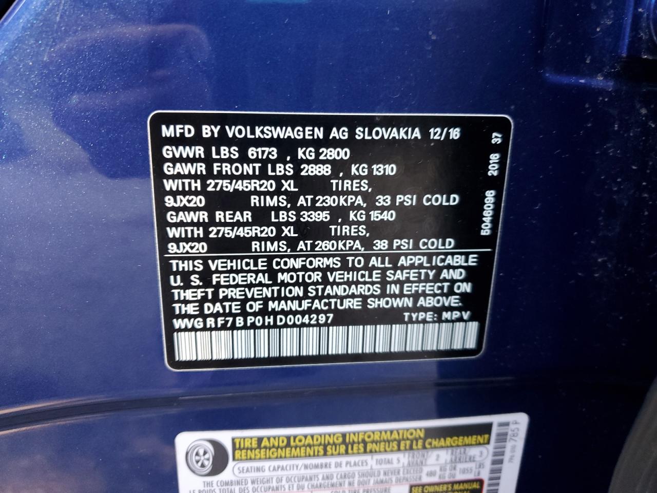 2017 Volkswagen Touareg Wolfsburg VIN: WVGRF7BP0HD004297 Lot: 62791455