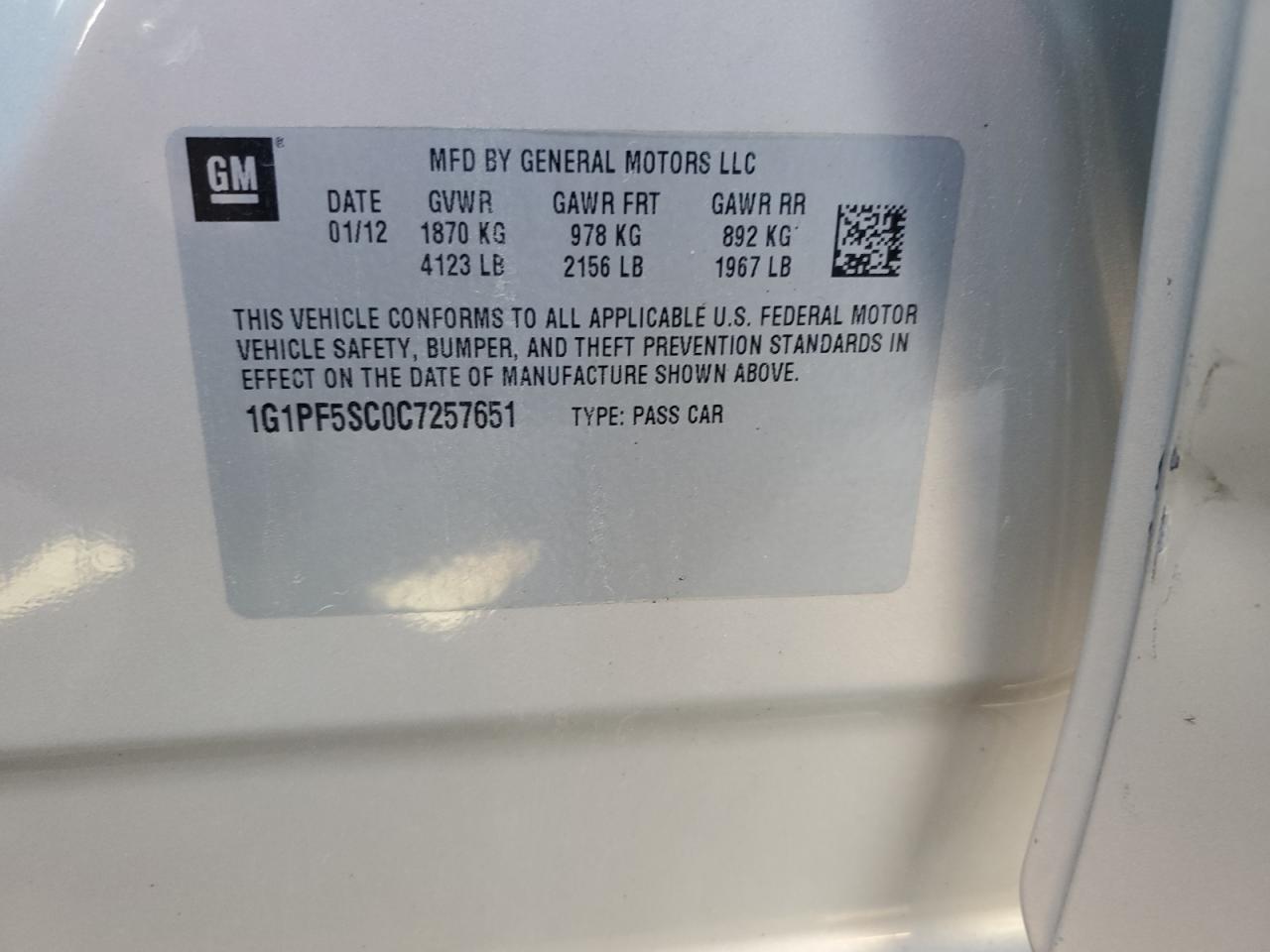 CHEVROLET CRUZE 2012 VIN 1G1PF5SC0C7257651 фото 12