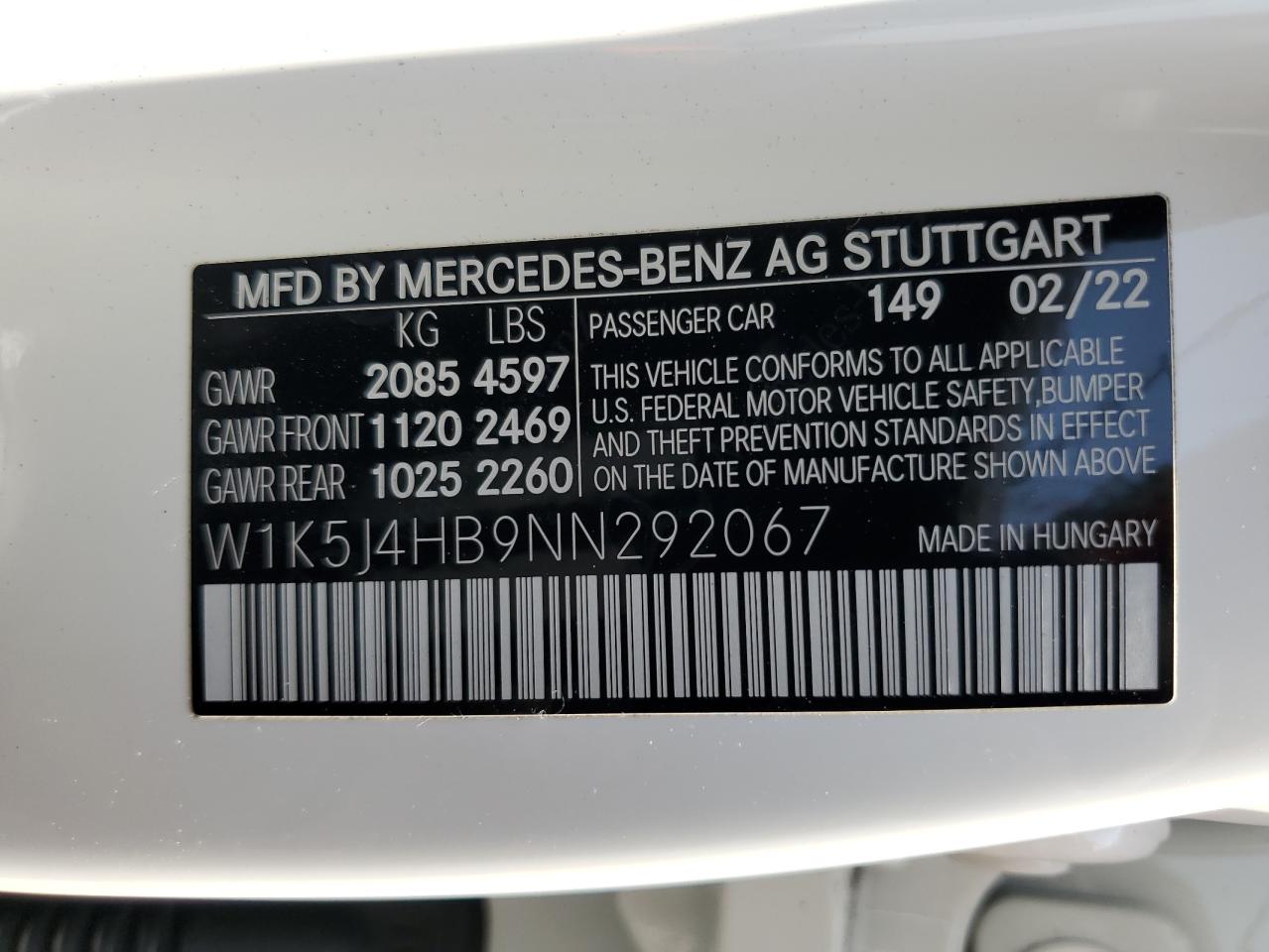 2022 Mercedes-Benz Cla 250 4Matic VIN: W1K5J4HB9NN292067 Lot: 61307965