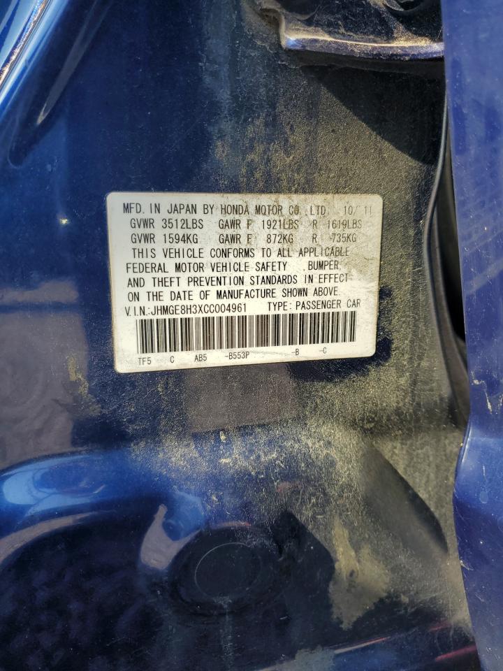 2012 Honda Fit VIN: JHMGE8H3XCC004961 Lot: 61347355