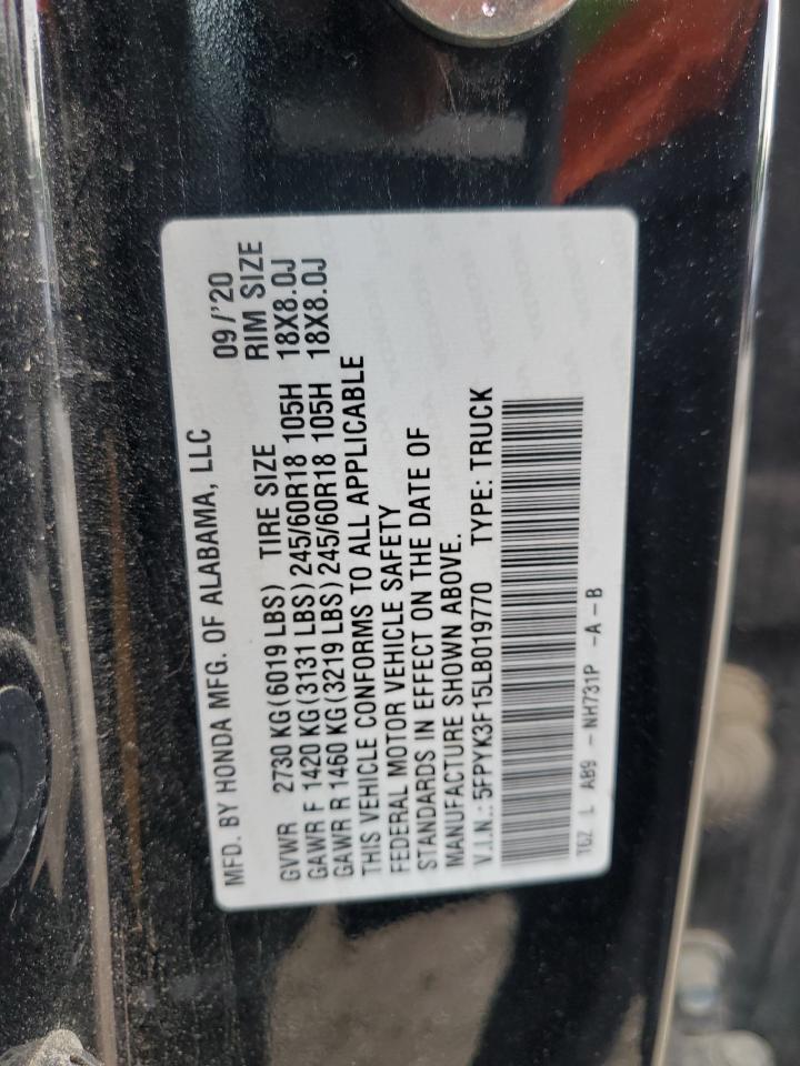 2020 Honda Ridgeline Sport VIN: 5FPYK3F15LB019770 Lot: 61209535