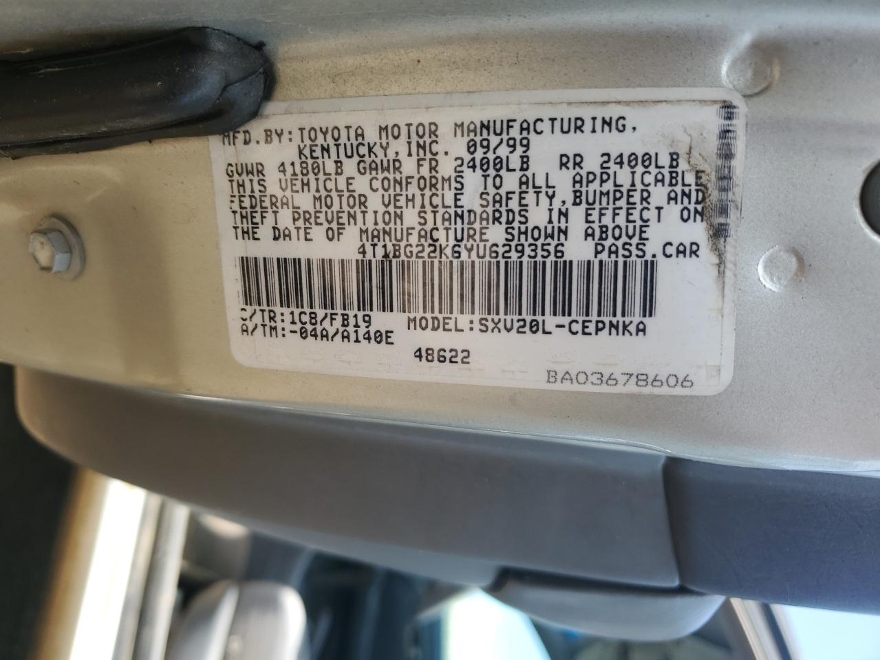 2000 Toyota Camry Ce VIN: 4T1BG22K6YU629356 Lot: 59963485