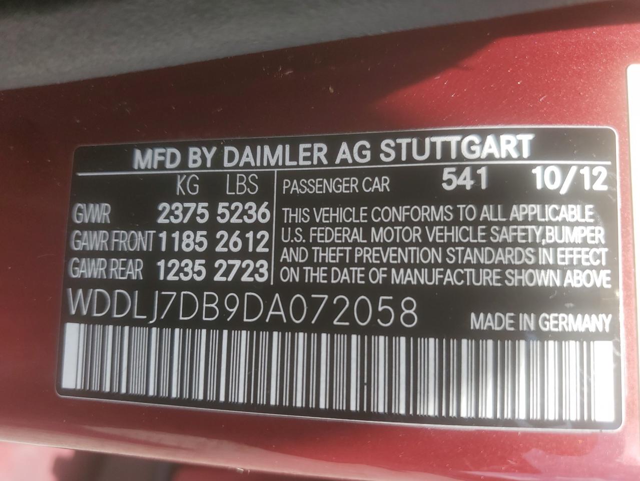 2013 Mercedes-Benz Cls 550 VIN: WDDLJ7DB9DA072058 Lot: 62888085
