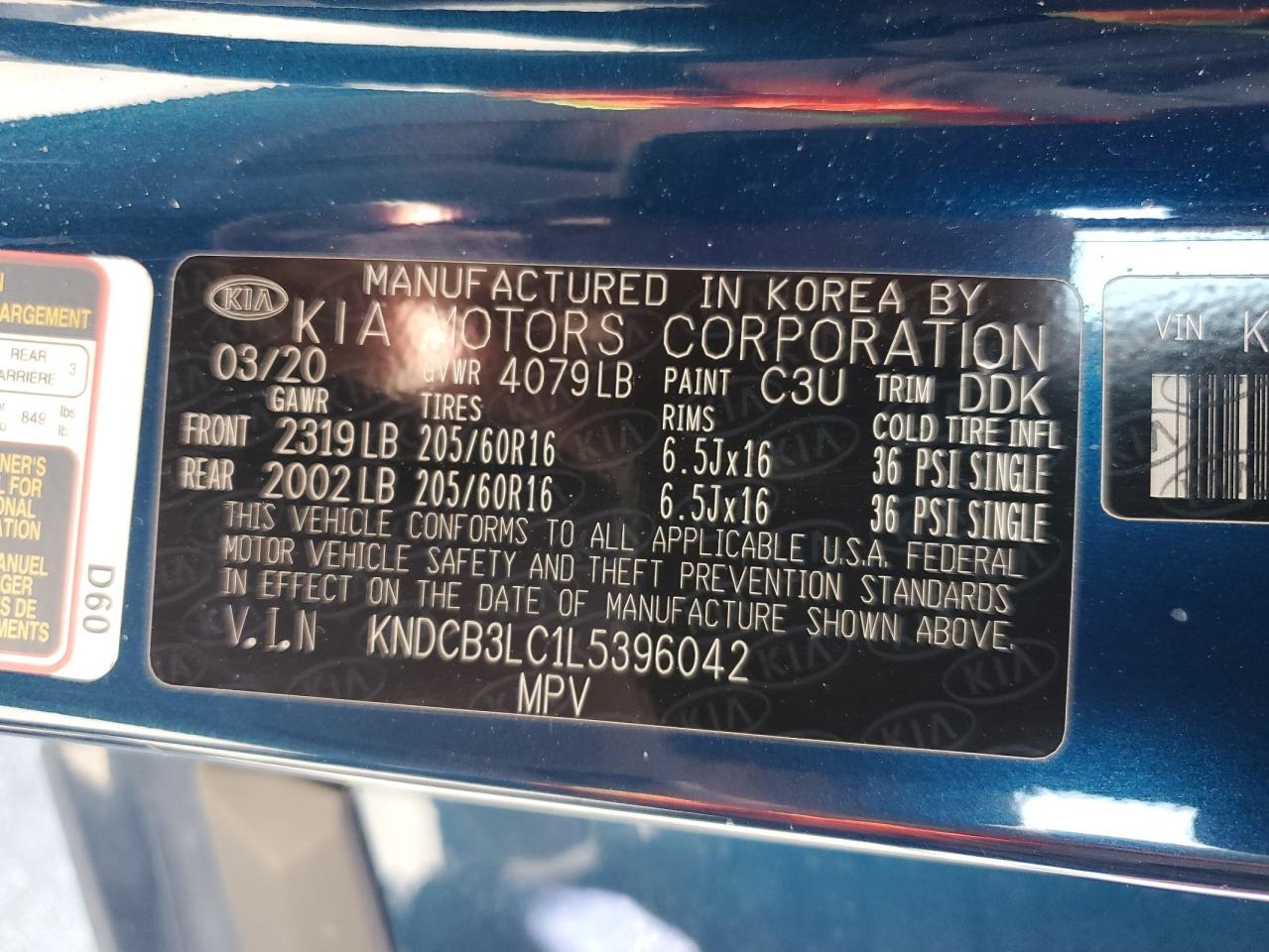 2020 Kia Niro Lx VIN: KNDCB3LC1L5396042 Lot: 62872675