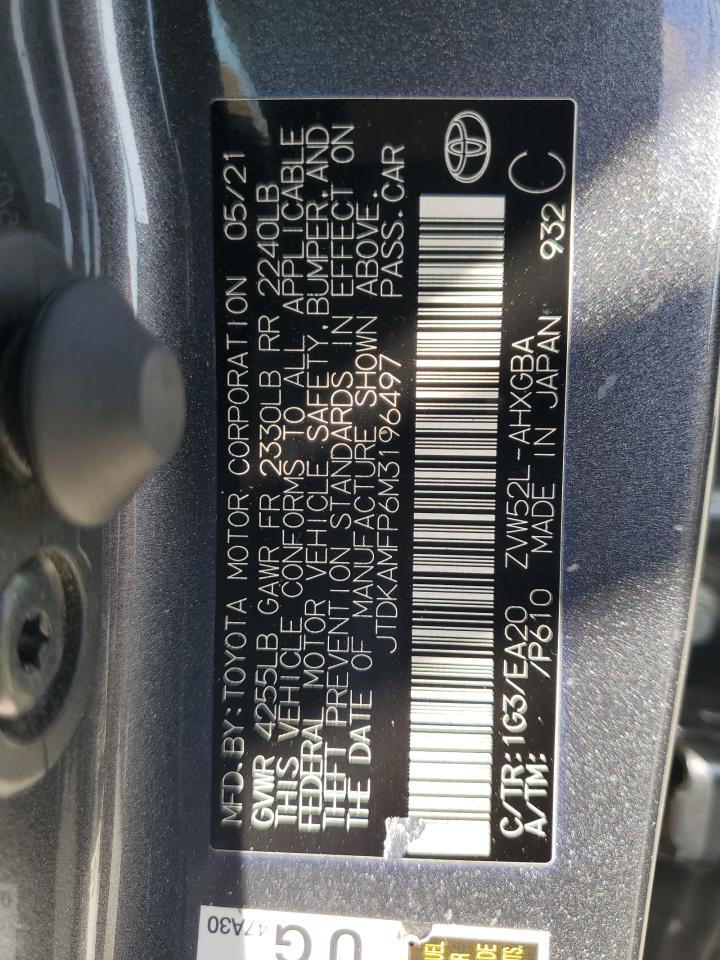 2021 Toyota Prius Prime Le VIN: JTDKAMFP6M3196497 Lot: 61915015