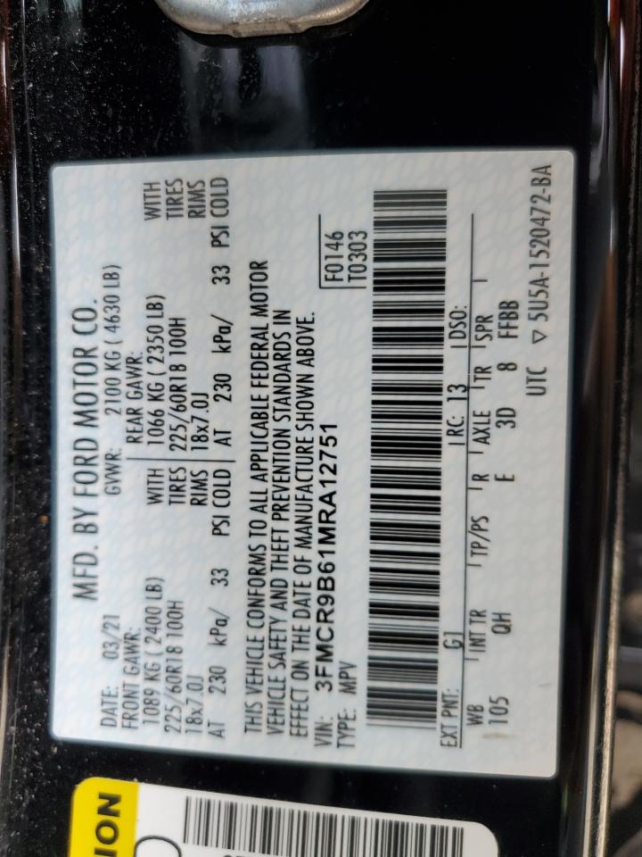 2021 Ford Bronco Sport Big Bend VIN: 3FMCR9B61MRA12751 Lot: 60474465