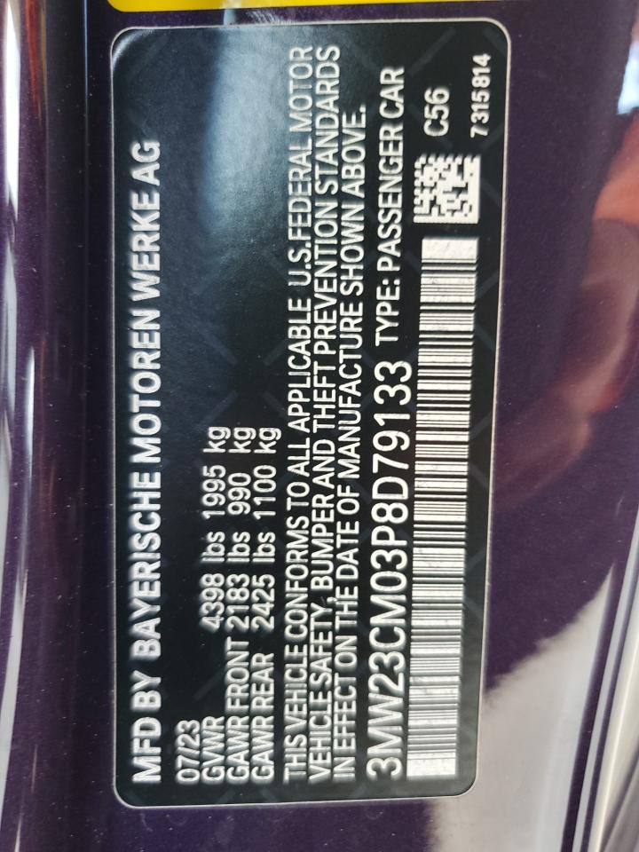 2023 BMW 230I VIN: 3MW23CM03P8D79133 Lot: 61608935
