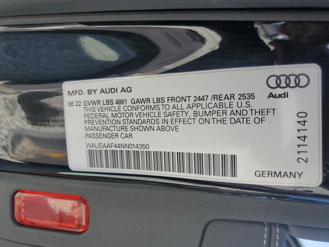 2022 Audi A4 Premium Plus 45 VIN: WAUEAAF44NN014350 Lot: 60935765