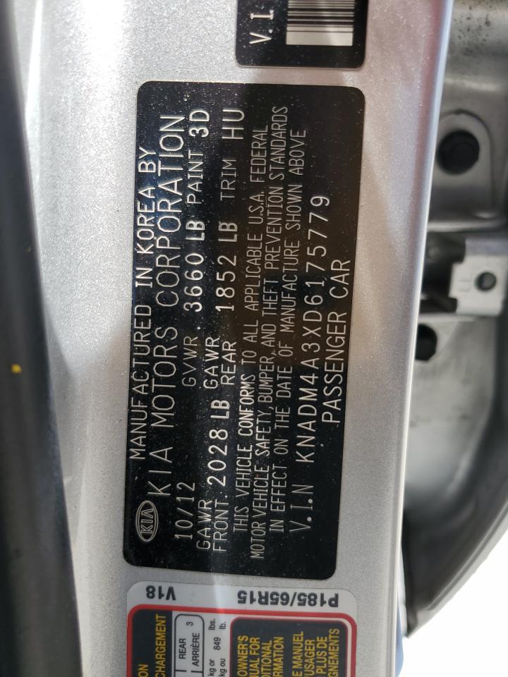 2013 Kia Rio Lx VIN: KNADM4A3XD6175779 Lot: 62653005