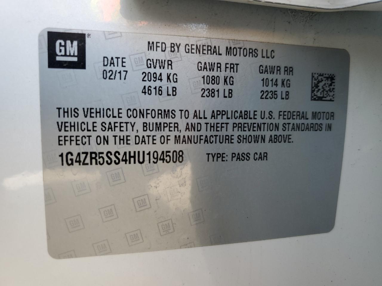 2017 Buick Lacrosse Premium VIN: 1G4ZR5SS4HU194508 Lot: 61244365