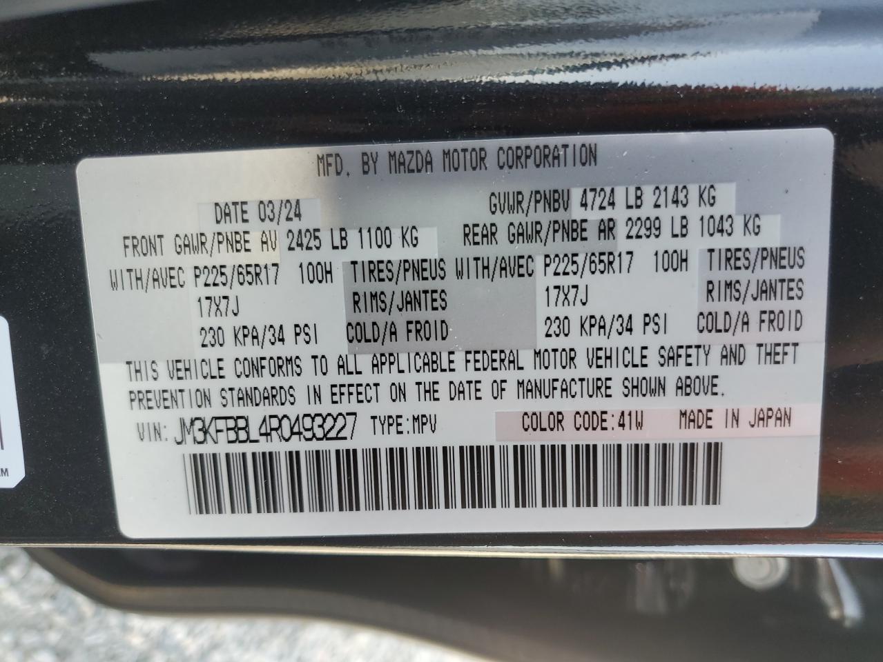 2024 Mazda Cx-5 Select VIN: JM3KFBBL4R0493227 Lot: 62603935
