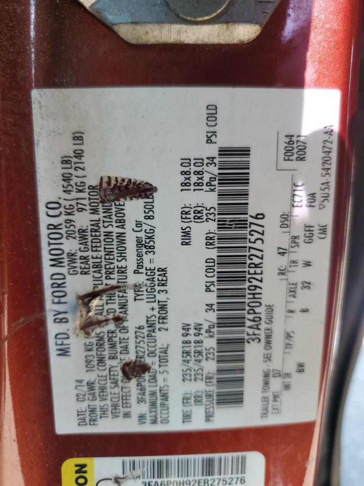 2014 Ford Fusion Se VIN: 3FA6P0H92ER275276 Lot: 62735025