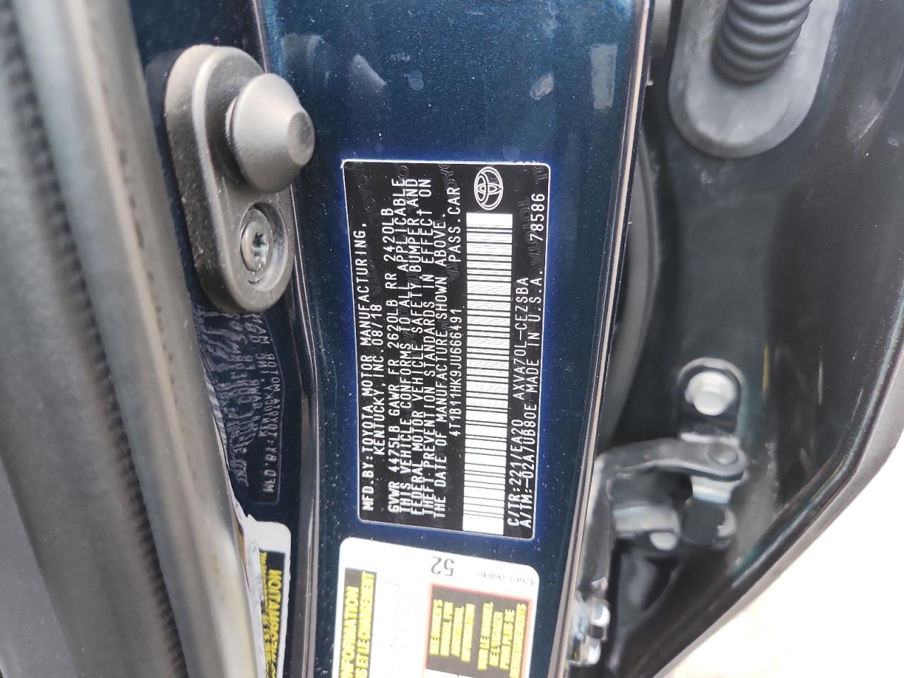 TOYOTA CAMRY 2018 VIN 4T1B11HK9JU666491 zdjęcie 12