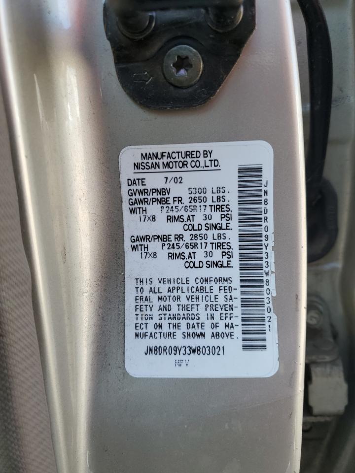 2003 Nissan Pathfinder Le VIN: JN8DR09Y33W803021 Lot: 61997135