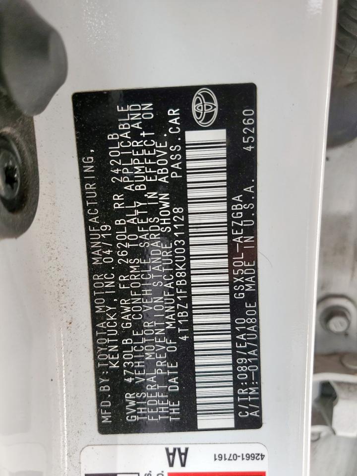 2019 Toyota Avalon Xle VIN: 4T1BZ1FB8KU031128 Lot: 62078345
