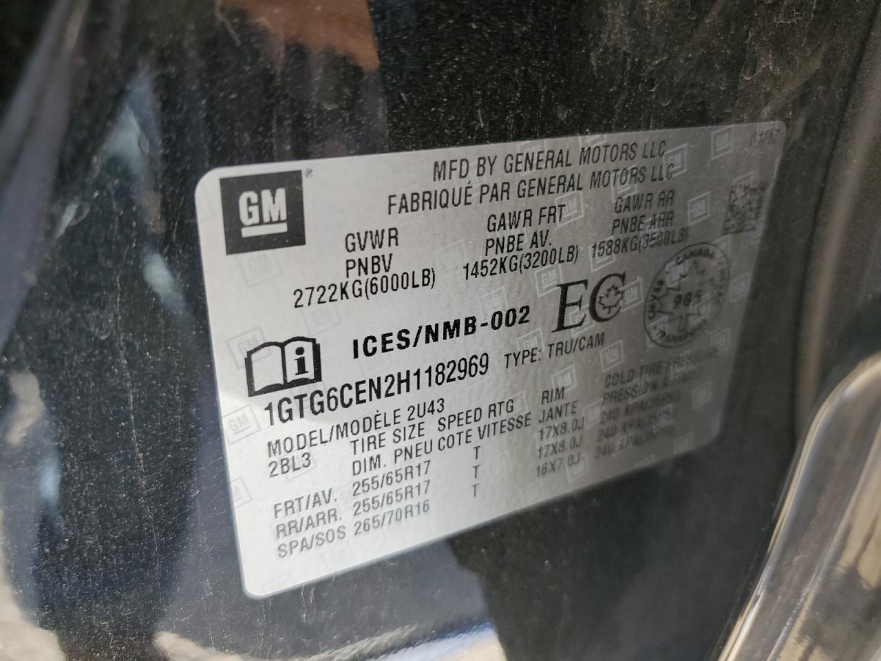 2017 GMC Canyon Sle VIN: 1GTG6CEN2H1182969 Lot: 62100505