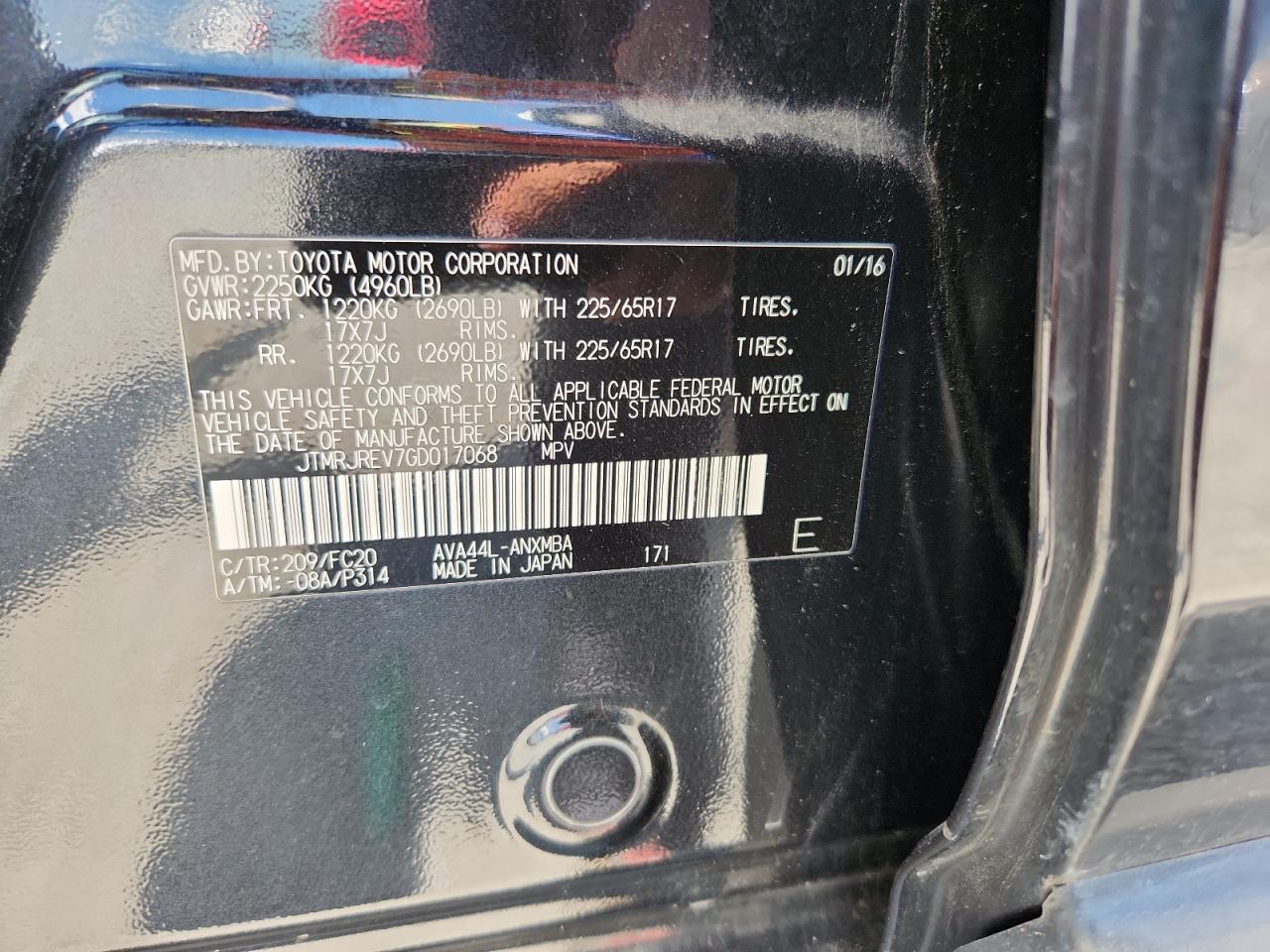 TOYOTA RAV4 2016 VIN JTMRJREV7GD017068 zdjęcie 13