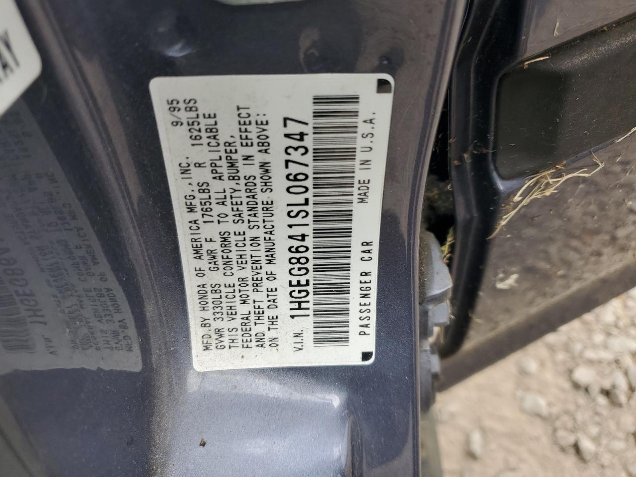 1995 Honda Civic Dx VIN: 1HGEG8641SL067347 Lot: 63052175