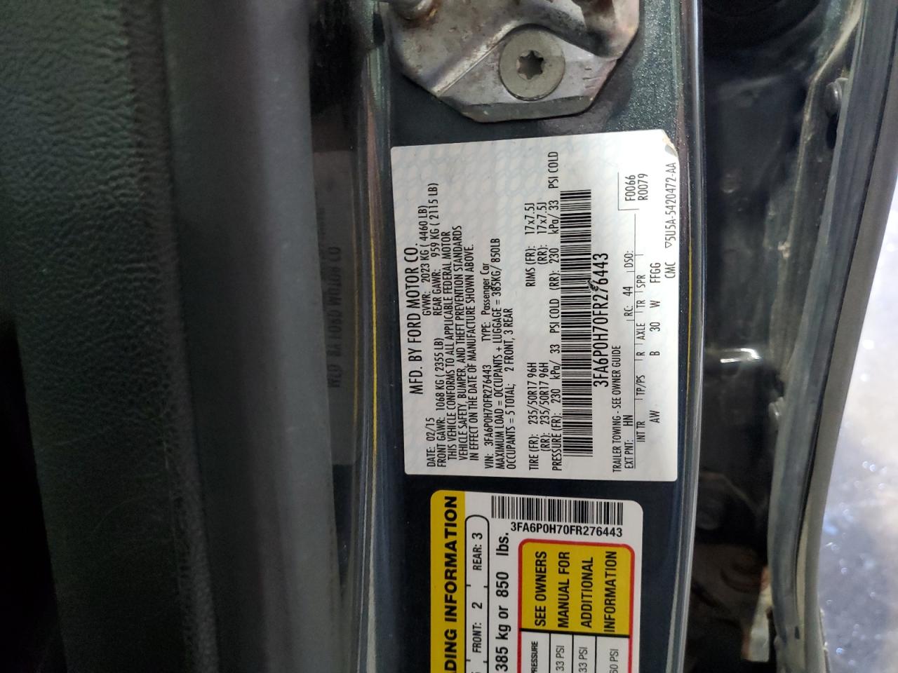 2015 Ford Fusion Se VIN: 3FA6P0H70FR276443 Lot: 61543205