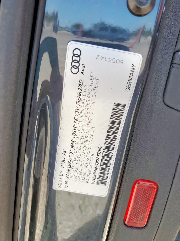 2019 Audi A4 Premium Plus VIN: WAUHMAF43KN007566 Lot: 60493015