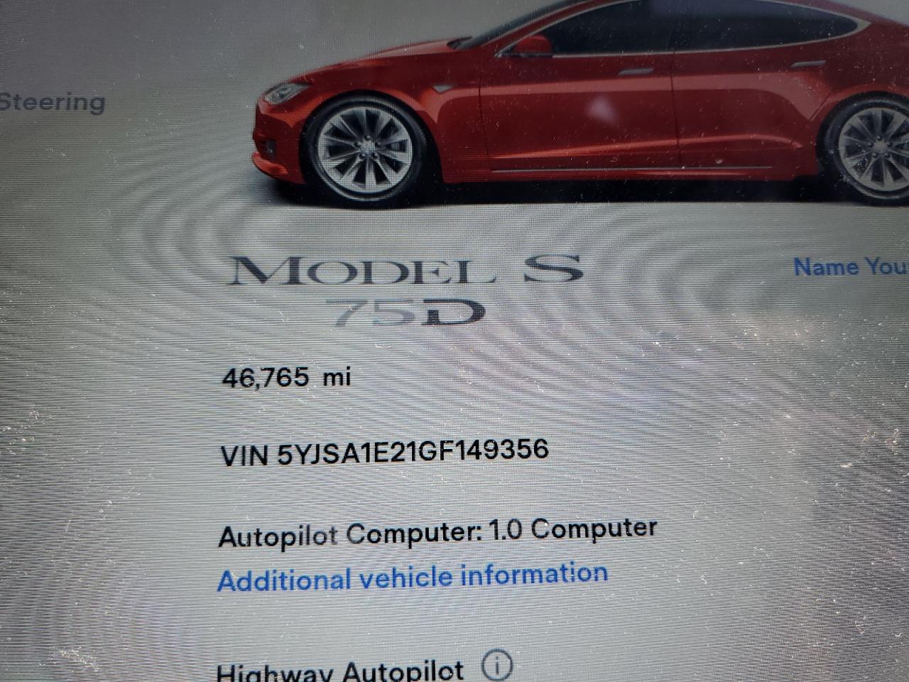 2016 Tesla Model S VIN: 5YJSA1E21GF149356 Lot: 59652435