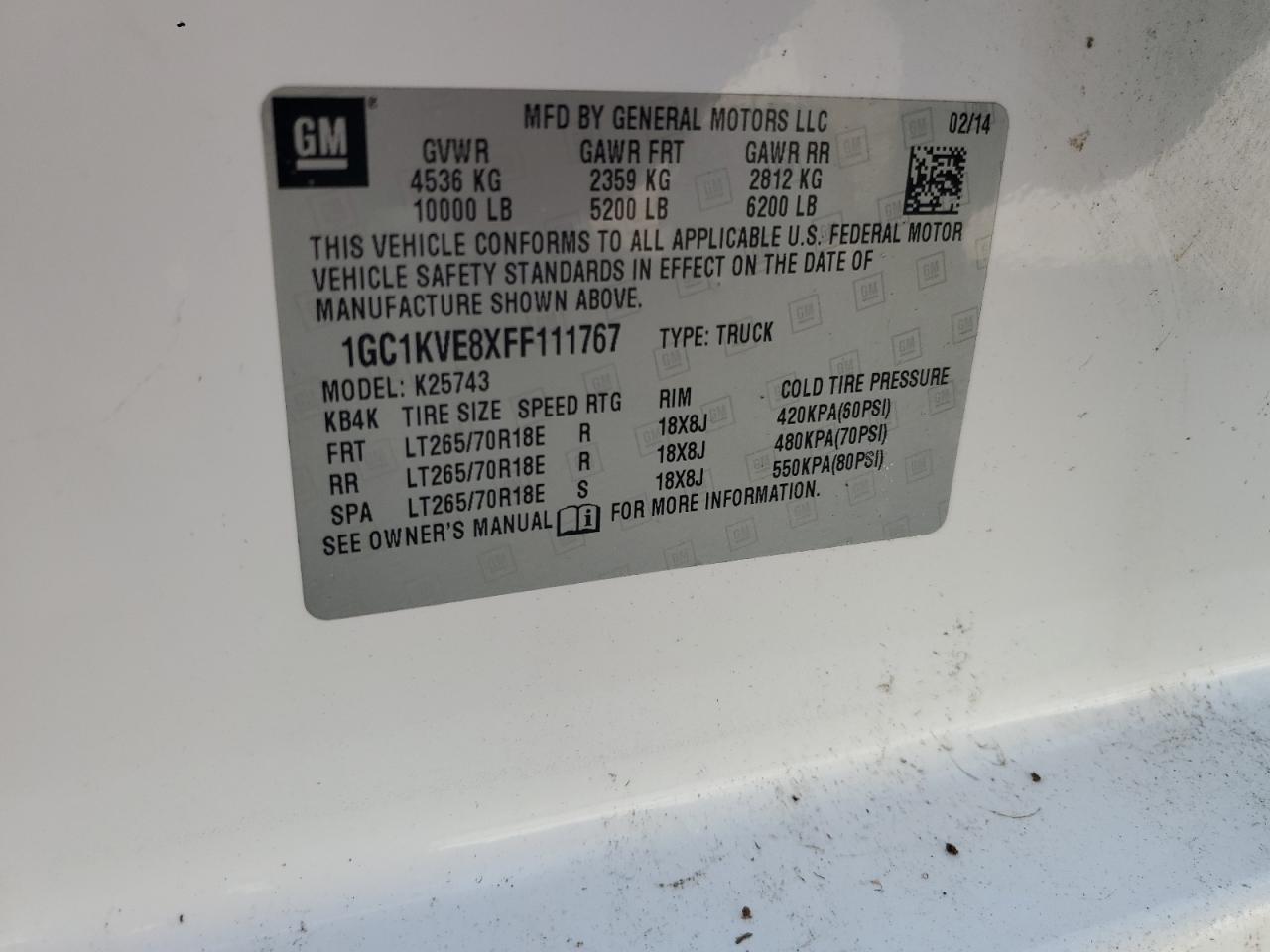 CHEVROLET ALL Models 2015 VIN 1GC1KVE8XFF111767 фото 12