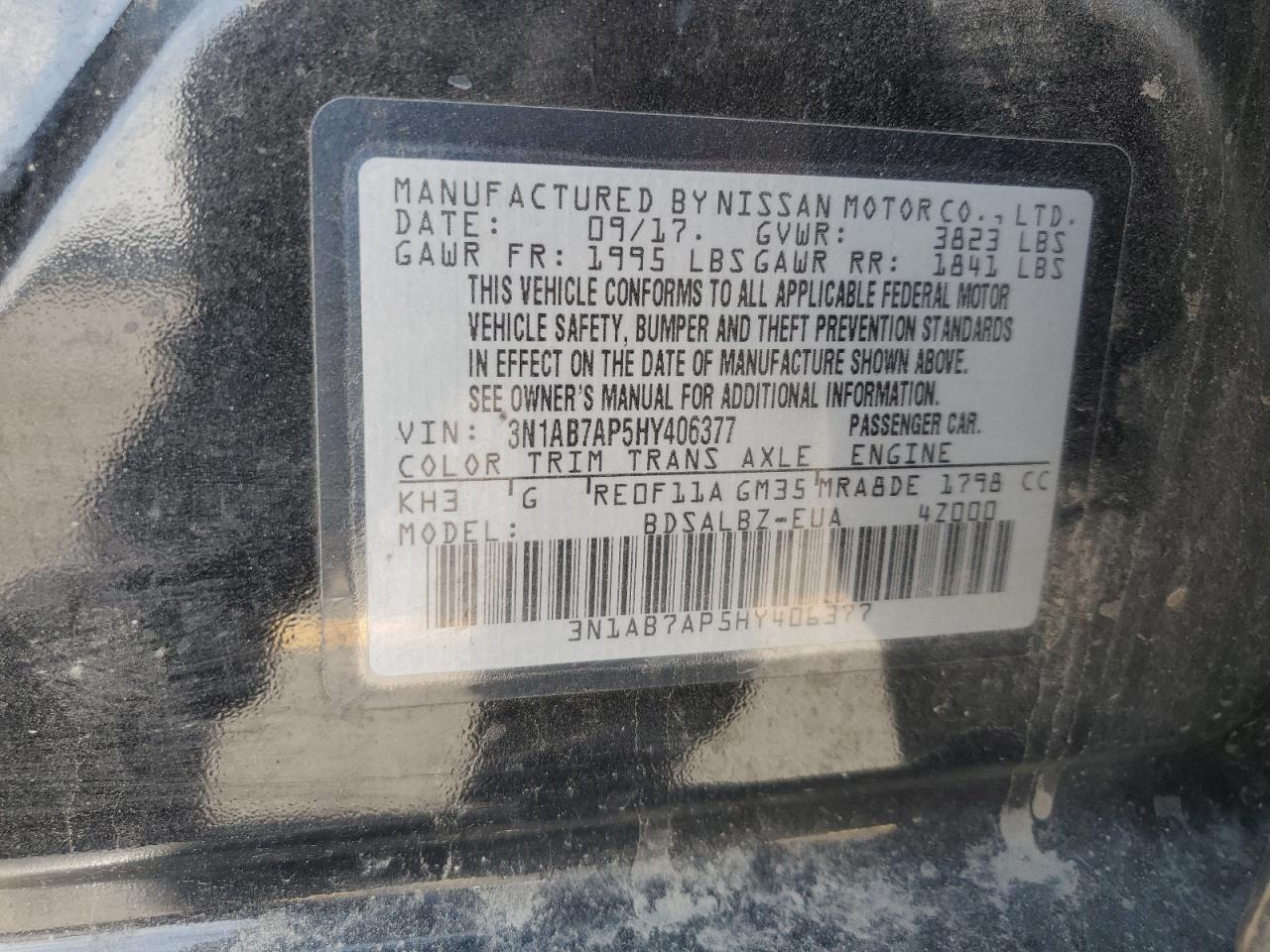 NISSAN SENTRA 2017 VIN 3N1AB7AP5HY406377 zdjęcie 12