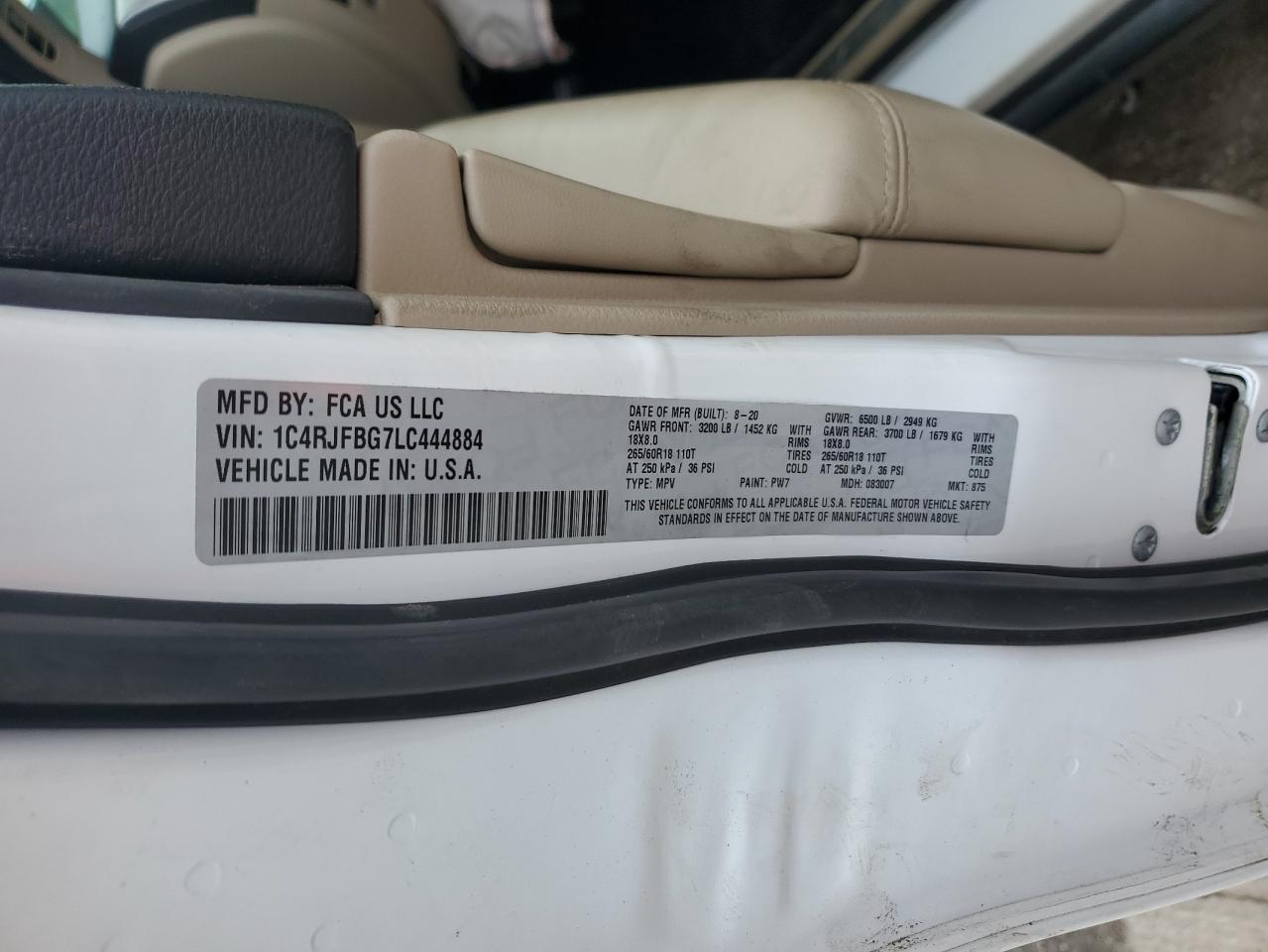 2020 Jeep Grand Cherokee Limited VIN: 1C4RJFBG7LC444884 Lot: 61407485