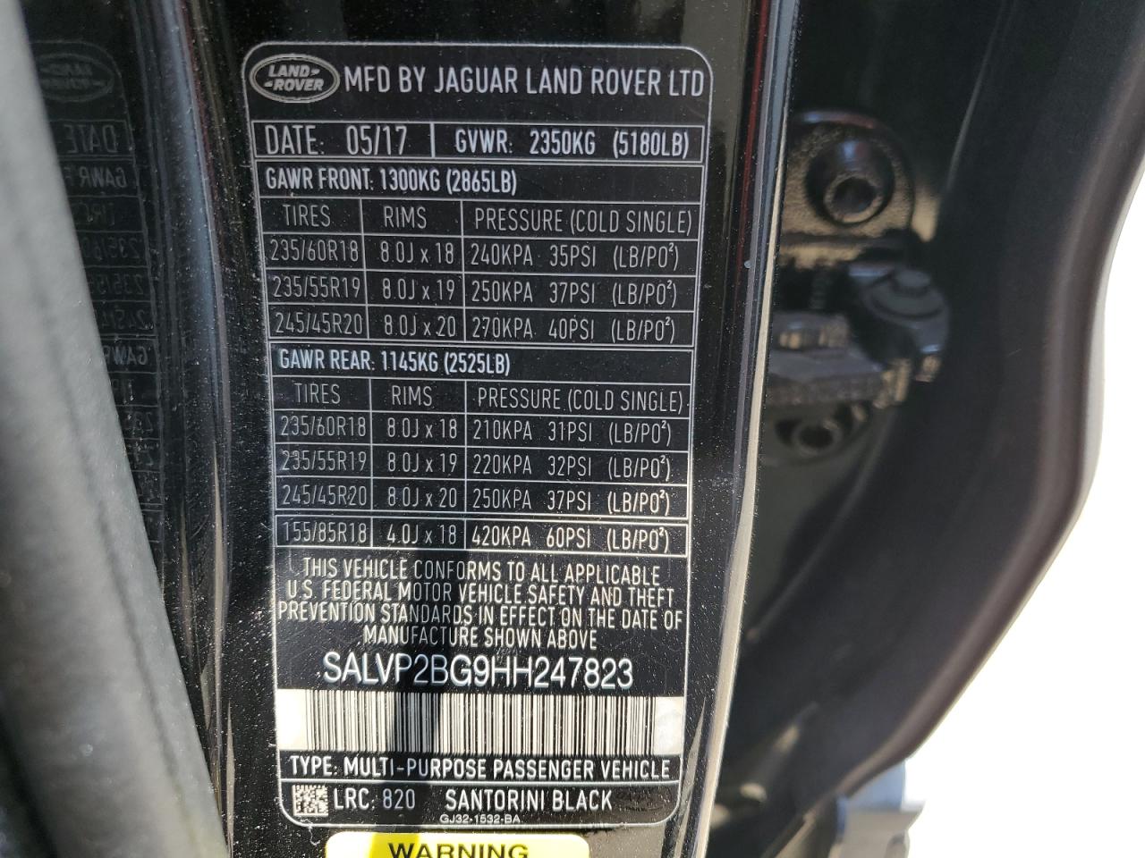 2017 Land Rover Range Rover Evoque Se VIN: SALVP2BG9HH247823 Lot: 60155285
