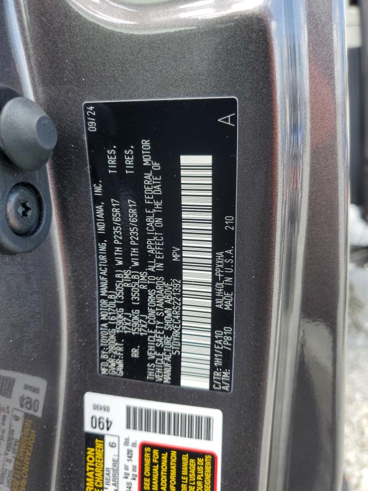 2024 Toyota Sienna Xle VIN: 5TDYRKEC4RS221392 Lot: 59440165